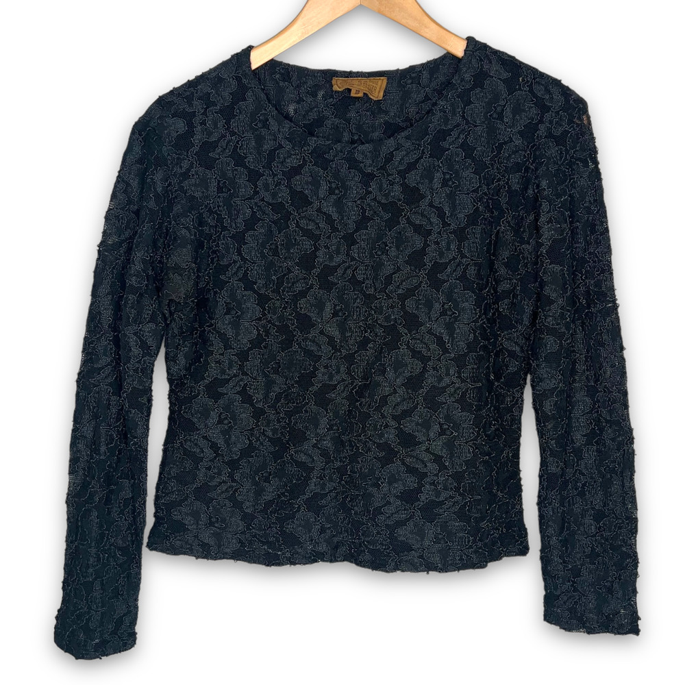 Double D Ranch Women's Long Sleeve Black Knit Lace Top M